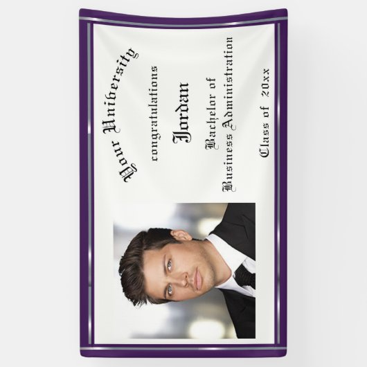 Abschluss, Lila, Imitate Silberfolie, kundenspezif Banner (Vertikal)