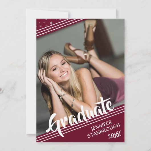 Abschluss, Linien und Sterne | Editierbare Farbe | Einladung (Vorderseite)