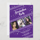 Abschluss, Linien und Sterne | LILA | 4-Foto Einladung (Rückseite)