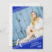 Abschluss, Linien und Sterne | Royal Blue & White  Einladung (Vorderseite)