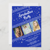 Abschluss, Linien und Sterne | Royal Blue & White  Einladung (Rückseite)