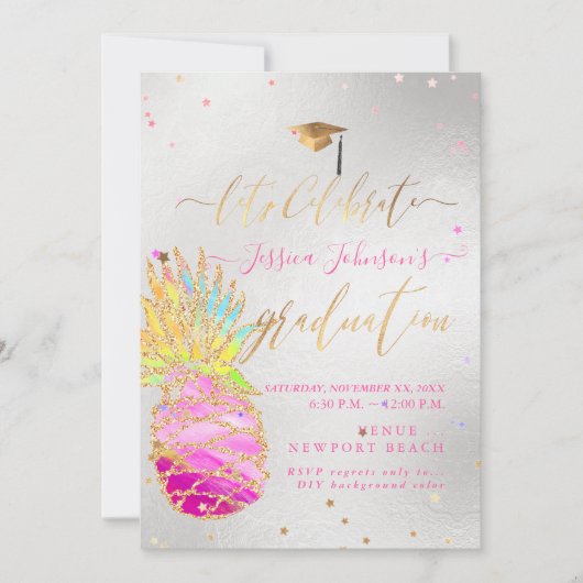 Abschluss Luau, Ananas, Ananas, Rosa Einladung (Vorderseite)