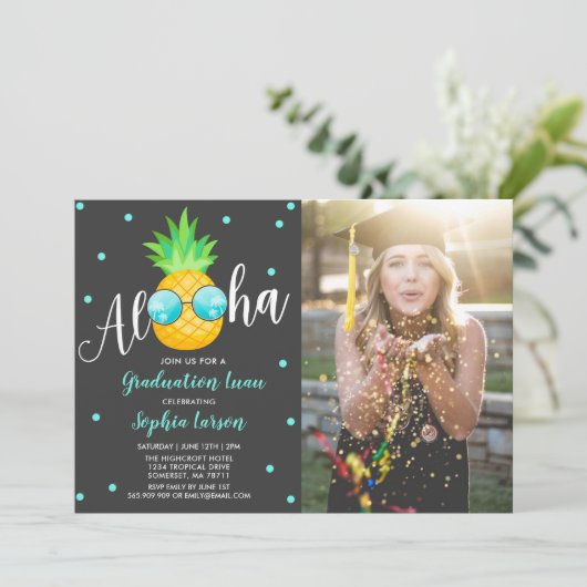 Abschluss Luau Party Einladung Ananas Grad (Stehend Vorderseite)