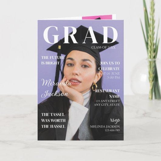 Abschluss Magazine Einladung Fun Moderne Broschüre (Vorderseite)