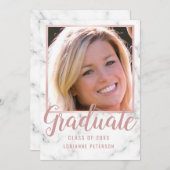 Abschluss Marble Rose Gold Foto Pink Script Ankündigung (Vorne/Hinten)