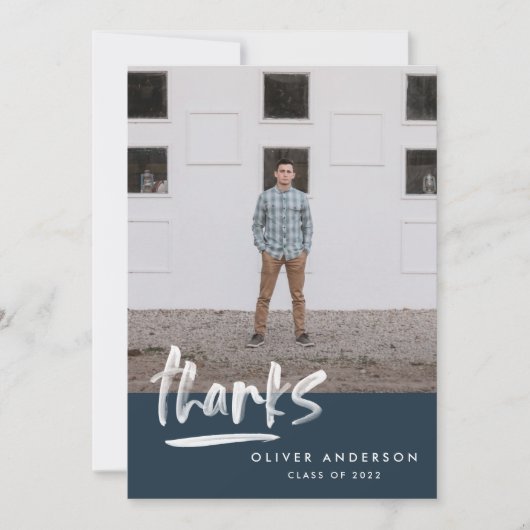 Abschluss Marine Blue Script 3 Foto vielen Dank Einladung (Vorderseite)