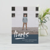 Abschluss Marine Blue Script 3 Foto vielen Dank Einladung (Stehend Vorderseite)