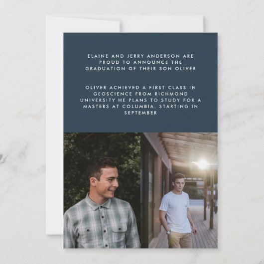 Abschluss Marine Blue Script 3 Foto vielen Dank Einladung (Rückseite)