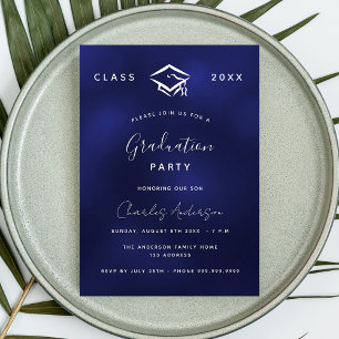Abschluss Marineblau Blauen Luxus 2024 Einladung