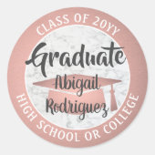 Abschluss Marmor und Rosa Rose Gold Trendy Moderne Runder Aufkleber (Vorderseite)