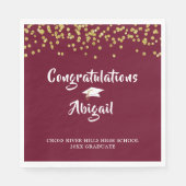 Abschluss Maroon Gold Glitzer Pinselschrift Serviette (Vorderseite)