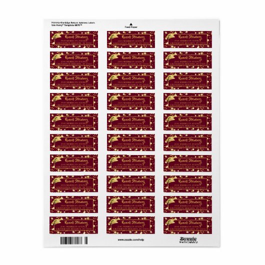 Abschluss Maroon Gold Stars Brush Script Label (Vorne)