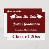 Abschluss Maroon Save the Date Card Ankündigungspostkarte (Vorne/Hinten)