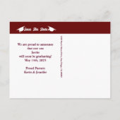 Abschluss Maroon Save the Date Card Ankündigungspostkarte (Rückseite)
