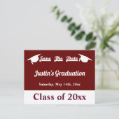 Abschluss Maroon Save the Date Card Ankündigungspostkarte (Stehend Vorderseite)