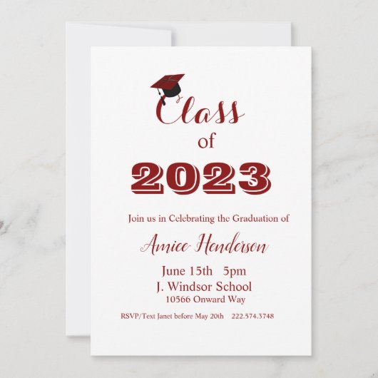 Abschluss Maroon & White Invitation Class 2024 Einladung (Vorderseite)