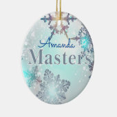 Abschluss Master Personalisierter Name Blau Keramik Ornament (Rechts)