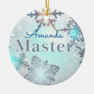 Abschluss Master Personalisierter Name Blau Keramik Ornament