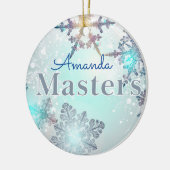 Abschluss Master Personalisierter Name Blau Keramik Ornament (Links)