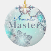 Abschluss Master Personalisierter Name Blau Keramik Ornament (Hinten)