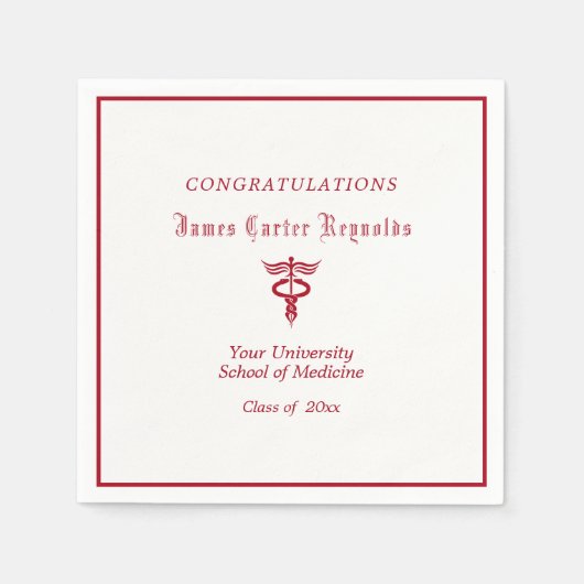 Abschluss, Medizinschule, Roter Caduceus Serviette (Vorderseite)