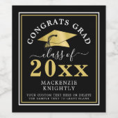 Abschluss Metallic Gold Cap Klasse Jahr Schwarz Weinetikett (Einzelnes Label)