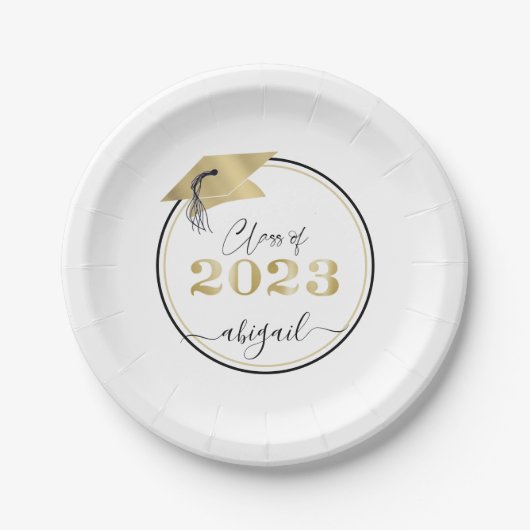 Abschluss Metallic Gold Cap Script Class of 2023 Pappteller (Vorderseite)