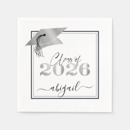 Abschluss Metallic Silver Script Class of 2025 Serviette