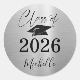 Abschluss Metallic Silver Script-Klasse Runder Aufkleber