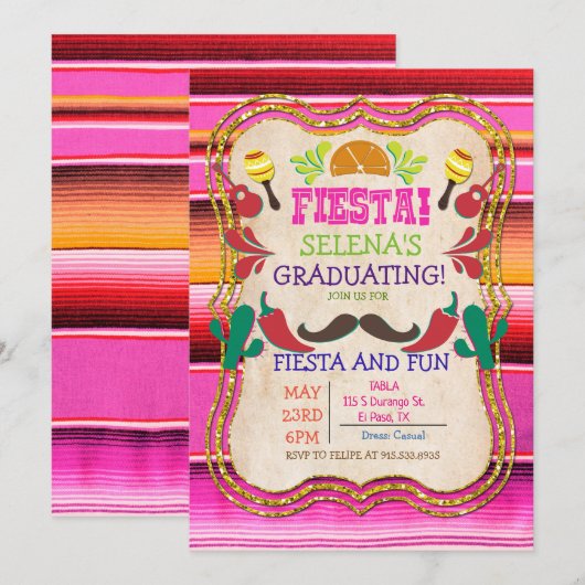 Abschluss Mexican Fiesta Einladung (Vorne/Hinten)