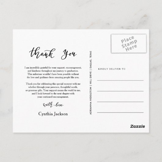 Abschluss Minimal Foto Vielen Dank Lässiges Script Postkarte (Rückseite)