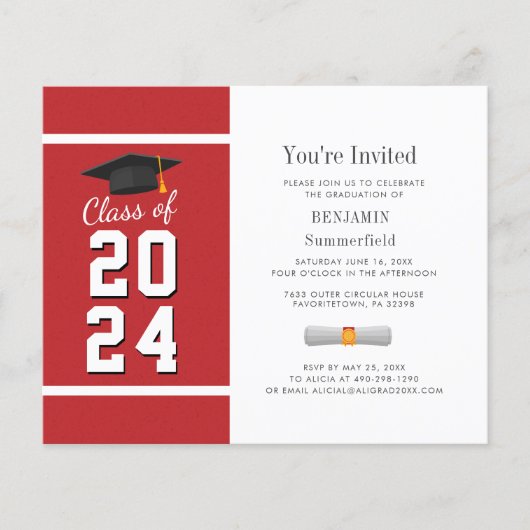 Abschluss Minimal Red White Party Einladung (Vorderseite)