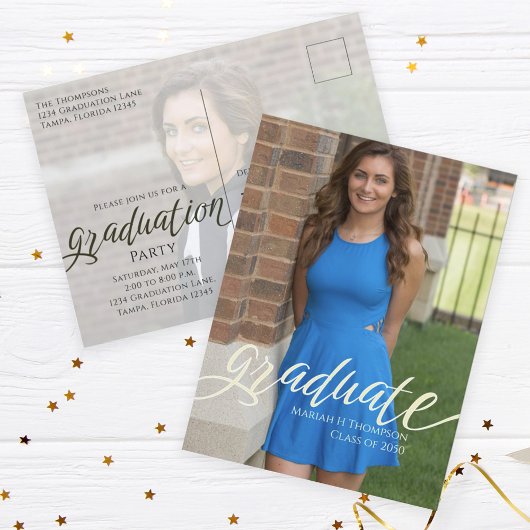 Abschluss Minimalistisch Modern Zwei Foto Script Postkarte