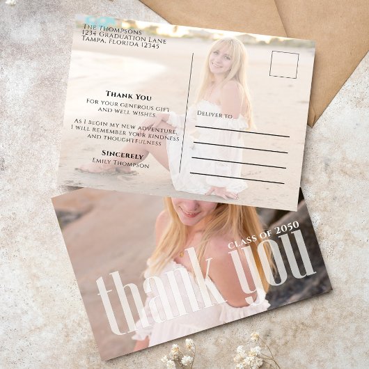 Abschluss Minimalistisch zwei Foto Vielen Dank Postkarte