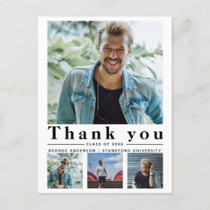 Abschluss Minimalistisches Multi-Foto Vielen Dank Postkarte