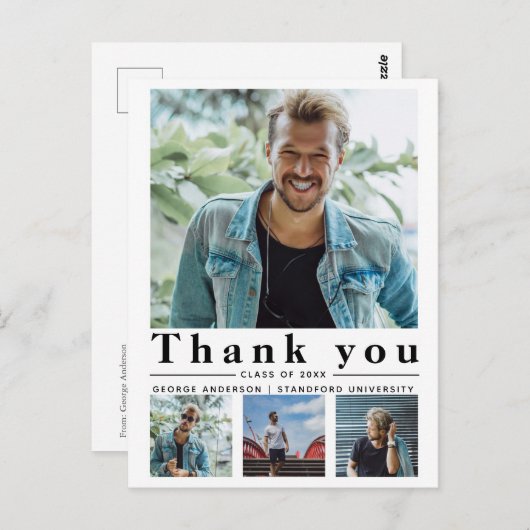 Abschluss Minimalistisches Multi-Foto Vielen Dank Postkarte (Vorne/Hinten)