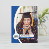 Abschluss mit blauem Rahmen für Foto Einladung (Stehend Vorderseite)