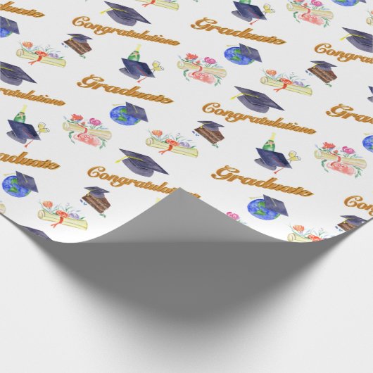 Abschluss mit Cap and Diploma Geschenkpapier (Ecke)