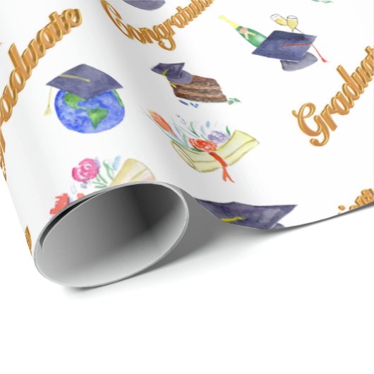 Abschluss mit Cap and Diploma Geschenkpapier (Rolleneckpunkt)