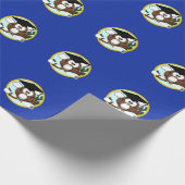 Abschluss mit Cap & Diploma - Blau und Gold Geschenkpapier (Ecke)