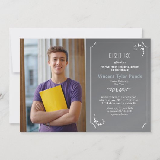 Abschluss mit dünnen Rahmen - Einladung zum Foto (Vorderseite)