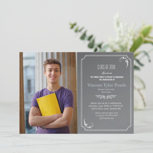 Abschluss mit dünnen Rahmen - Einladung zum Foto (Stehend Vorderseite)