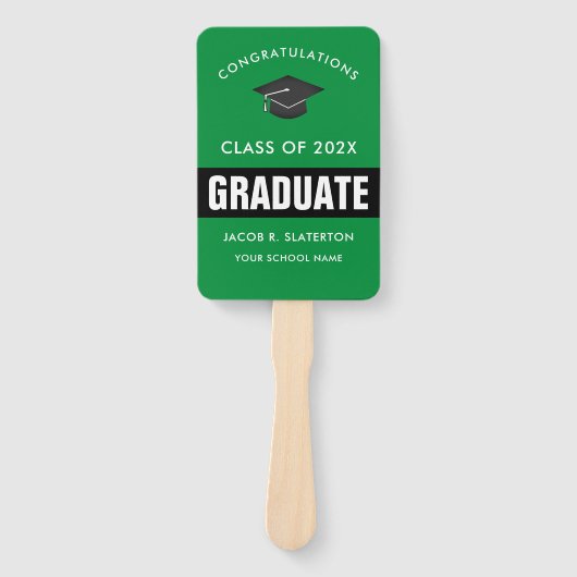 Abschluss mit einem grünen und einem schwarzen Fot Fächer (Vorderseite)