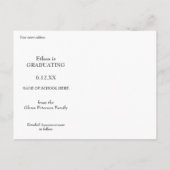 Abschluss mit einfachem weißem Text Save the Date Postkarte (Rückseite)