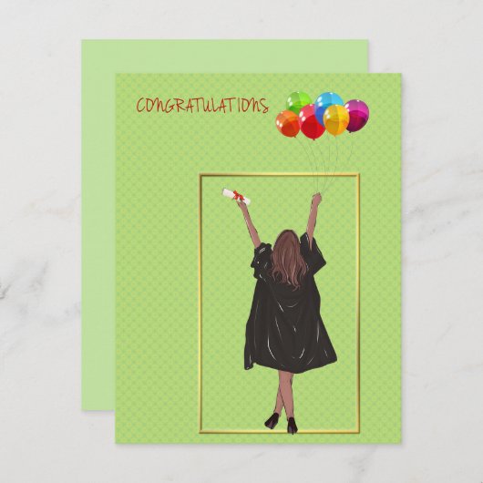 Abschluss mit Girl Holding Balloons Dankeskarte (Vorne/Hinten)