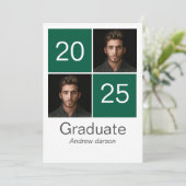 Abschluss mit grünem Portrait Einladung (Stehend Vorderseite)