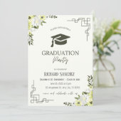 Abschluss mit grünen und cremefarbenen Blumen Einladung (Stehend Vorderseite)