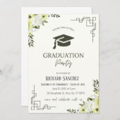 Abschluss mit grünen und cremefarbenen Blumen Einladung (Vorne/Hinten)