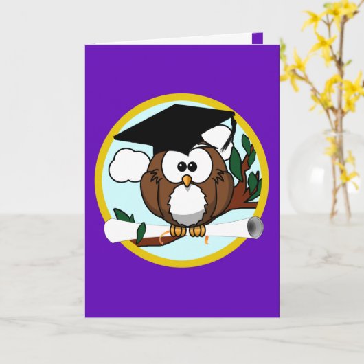 Abschluss mit Lila Eule Karte (Gelbe Blume)