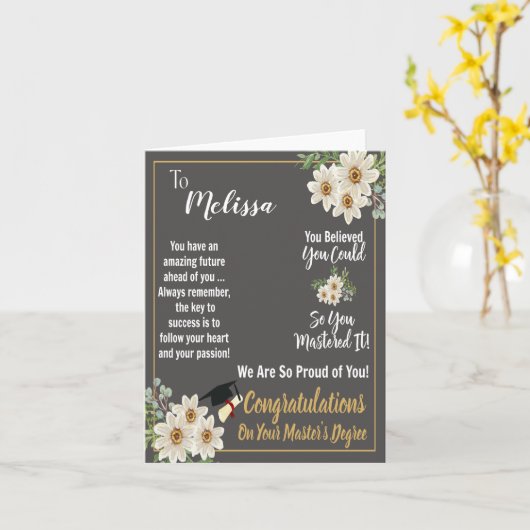 Abschluss mit personalisiertem Master-Abschluss Karte (Gelbe Blume)